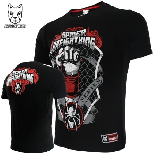 Aramid tking Spider fighting combat short-sleeved T-shirt Mens Fitness muscle mens dog Thai boxing MMA training