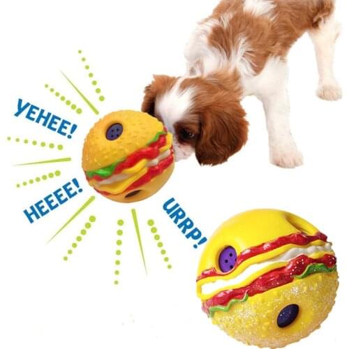 Hamburger Shaped Dog Toy Squeaky Ball Giggle Ball Funny Pets Dog Sound Ball Toy Rolled or Shaken Toy for Medium Large Dogs