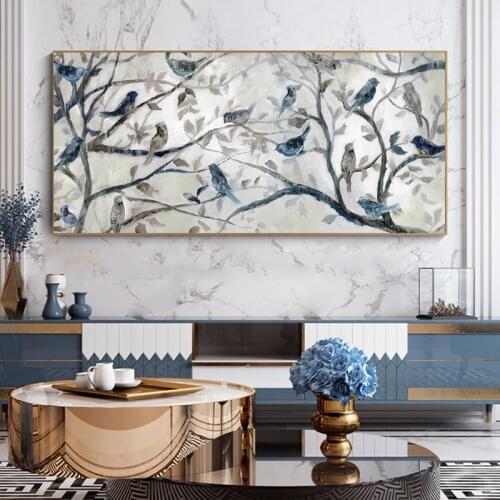 Modern Abstract Bird on Branches Wood Landscape Canvas Painting Prints and Posters Wall Art Pictures for Living Room Home Decor