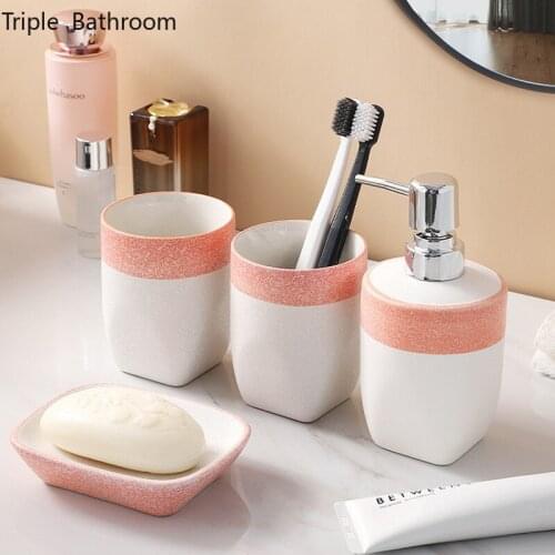 Ceramics Wash Supplies Four Piece Set Gifts Household Liquid Soap Dispenser Couples Mouth Cup Soap Dish Bathroom Accessories