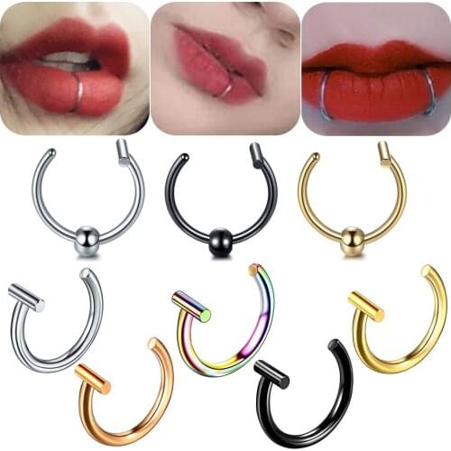 Women Lips Ring Medical Steel Nose Ring Fake Nose Ring Septum Piercing Clip On Mouth Ring Fake Piercing Body Clip Hoop Jewelry