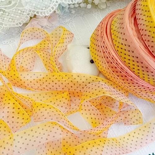 10Yards 25MM Orange Red Gradient Dots Organza Ribbons DIY Sewing Handmade Craft Materials Clothes Accessories Home Decoration