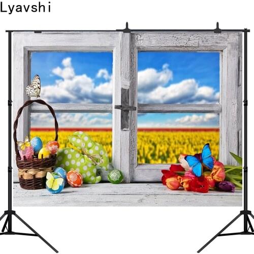 Lyavshi Easter photography backdrop window egg flower sky cloud butterfly spring background photobooth photo studio photocall