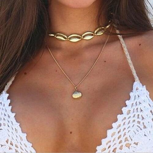 HebeDeer Conch Multilayer Chain Necklace Jewelry Girls Necklaces Women Gold Color Bohemia Pendant Trendy Choker Collares