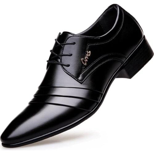 Mazefeng 2018 New Male Leather Shoes Breathable Pointed Toe Men Dress Shoes Lace-up Solid Business Leather Shoes Black Flats