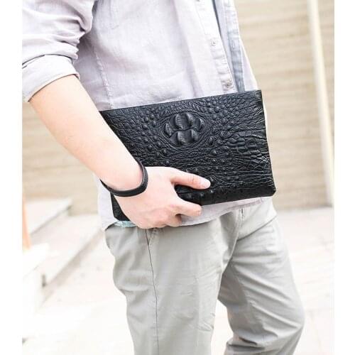 Fashion Genuine Leather Men Clutch Bag Business Envelope Clutches Large Male Purse with Hand Strap Real Cowhide Mens Handbags