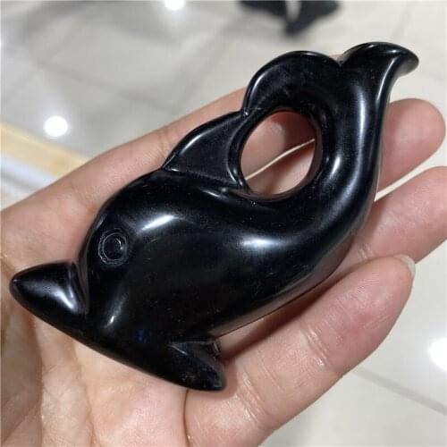 1pcsNatural Obsidian Hand Carved dolphins Polished Crystal Healing Stone Home decoration Art Collectible Figurine Crafts