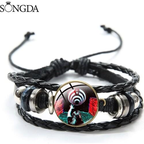 New DJ Bassnectar Logo Bracelet 3D Printed Funny Style Hip Hop Glass Cabochon Simple Leather Bracelets Adjustable Accessories