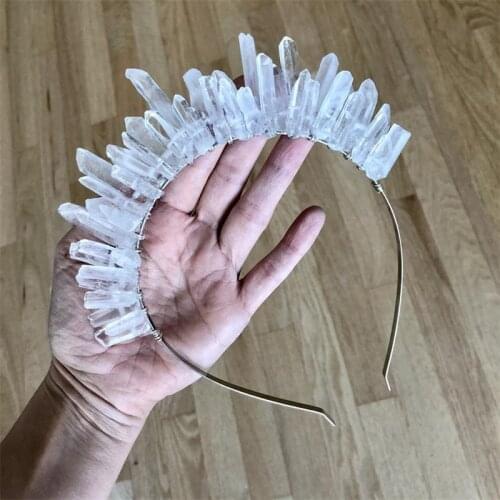 Women Halloween handmade Crown headband girls Rhinestone hairband Double natural polished bohemian hair accessory