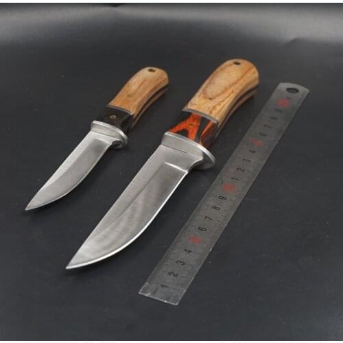 Fixed Blade Hunting Knife Outdoor Camping Small Straight Knives Survival Tactical Knife Wood Handle EDC Self-defense Multi Tools