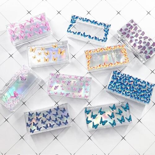 Wholesale price eyelash packaging box 25mm 3D mink lashes butterfly print Acrylic empty case