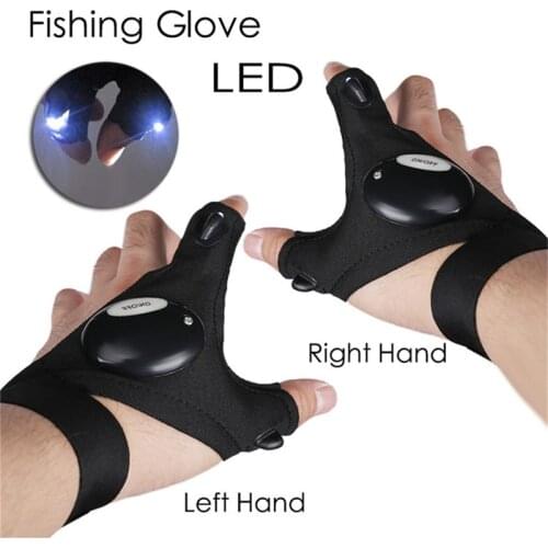 LED Outdoor Flashlight Fishing Gloves Half-finger Gloves with Light Lighting Night Fishing Wild Camping Left Right Hand Dropship