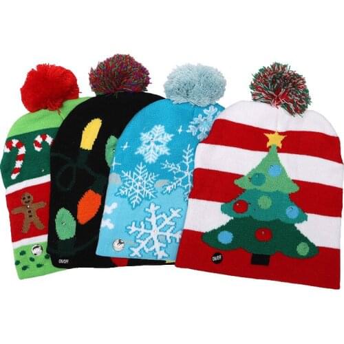Christmas Decorations Christmas Tree Snowflake Gingerbread Man Pattern with LED Lights Knitted Children Adult Hats Ornaments