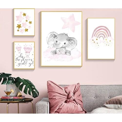 Nordic Kids Girl Bedroom Decoration Picture Child Poster Baby Nursery Wall Art Canvas Print Cartoon Rainbow Painting Calligraphy