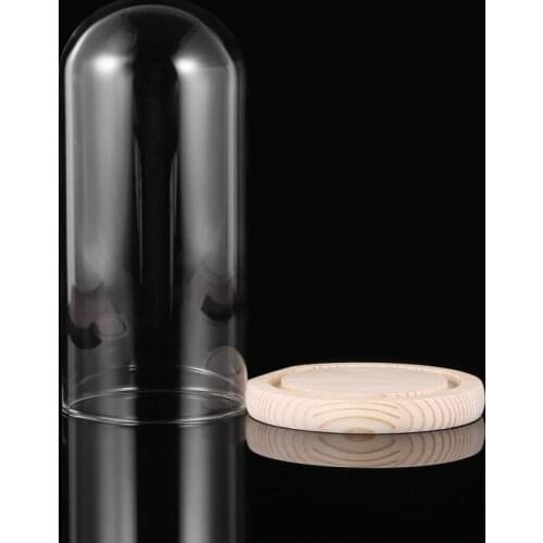 9x24cm Micro Landscape Eternal Transparent Flower Glass Cover DLY Cover Glass Dome on Wooden Base for Valenti