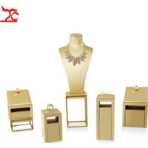 New Stainless Steel Rack Jewelry Store Window Counter Showcase PU Ring Earring Bracelet Necklace Jewelry Display Holder Stand