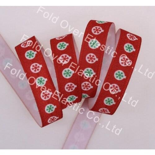 Heat transfer printed fold over elastic, 5/8" Christmas design elastic foe ribbon for hair tie, 100 yards/lot