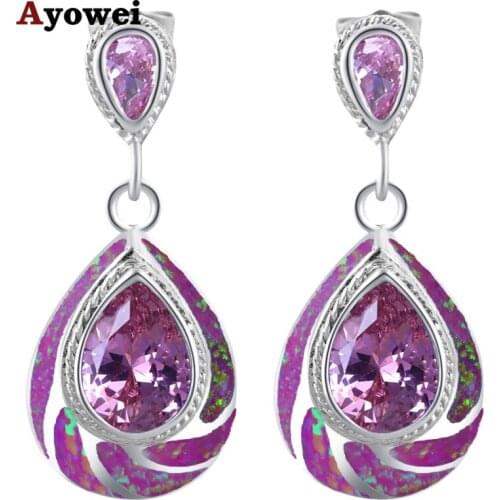 Ayowei Hot sell Pink Fire Opal Pink Zircon 925 Silver Dangle Earrings for Women Fashion Jewelry OE715A