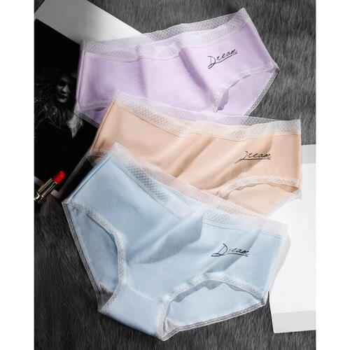 Female Print Panties Women Seamless Briefs Mid-Rise Underpants Sexy Cotton Lace Briefs