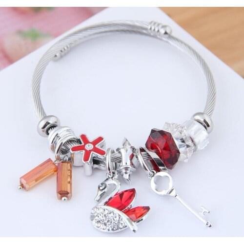 Vintage Charm Bracelets & Bangles for Women 2020 Fashion Swan Key Pedant Charm Wedding Party 2020 Silver Color DIY Jewelry