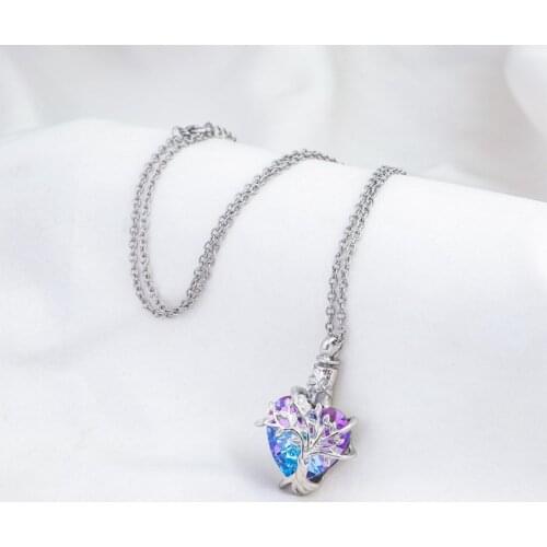 Purple Crystal Heart Urn Necklace Tree of Life Cremation Jewelry for Ashes Keepsake Memorial Pendant Urn Necklace