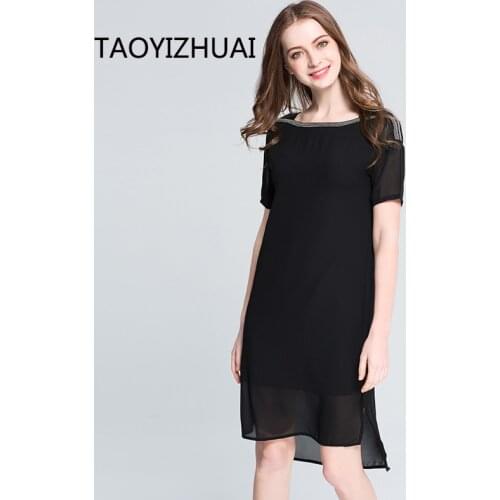 TAOYIZHUAI Summer New Hot Straight Bending Solid Casual Loose O-Neck Above Knee Plus Size Elegant Simple Chiffon Lady Dress11500