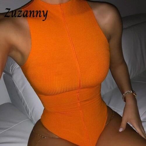 Zuzanny Rib Knit Sexy Bodysuit Women Casual Basic Sleeveless Body Tops Stretched Bodycon Round Neck Rompers Womens Jumpsuit