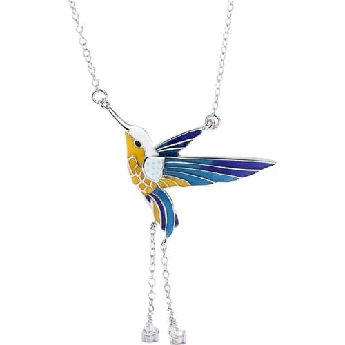 2021 New Fashion Bird Pendant Necklace Color Epoxy Tassel Long Necklace Handmade Enamel Womens Sweater Chain