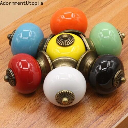 34mm Colored Ceramic Drawer Knobs Cabinet Cupboard Handles Simple Design Knobs Single Hole Handles Furniture Hardware