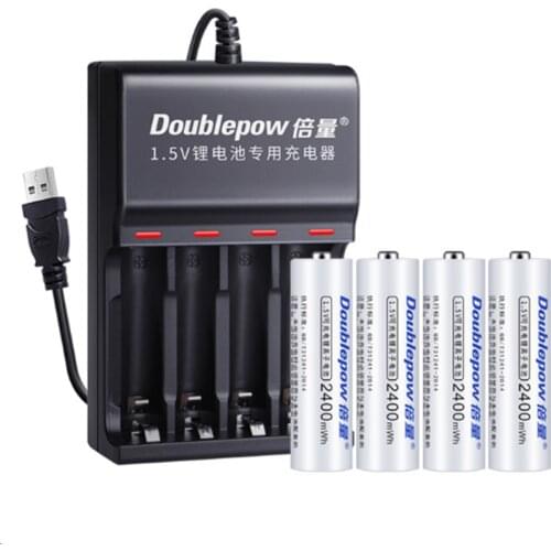 4PCS original 1.5v AA 2400mWh rechargeable battery large capacity rechargeable lithium battery + 4 slot USB smart charger