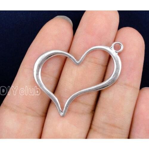 40pcs-Antique Silver 2 Sided Heart Charms Pendant, Jewelry Making 36x28mm