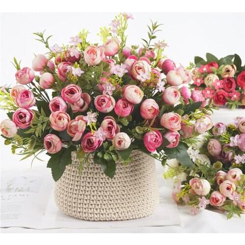 5 Forks 13 Flowers Artificial Camellia Buds Flowers Small Bouquet Wedding Home Table Decoration