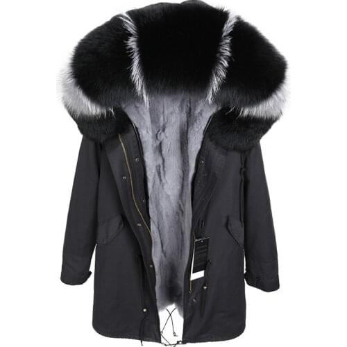 7XL Men Long Parka Winter Jacket Natural Raccoon Fur Collar Hooded Rex Rabbit Fur Liner Army Green Fashion New Real Fur Coat
