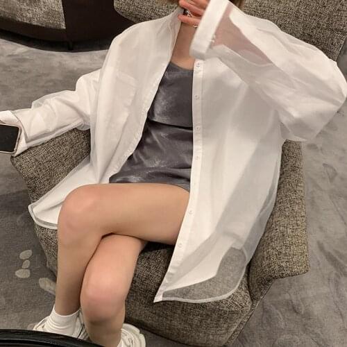 Bella 2020 Vintage Double Layer Blouse Patchwork Long Sleeve Elegant Ladies White Shirt Fashion Designed Organza Transparent Top