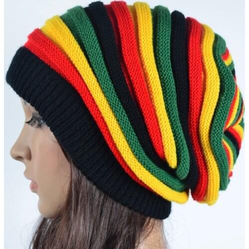 Free Shipping 2019 Winter Hip Hop Bob Marley Jamaican Rasta Reggae Multi-colour Striped Beanie Hats For Mens Women