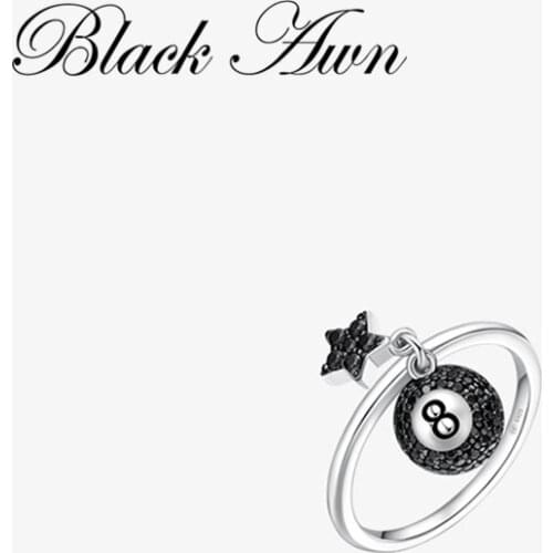 BLACK AWN 2020 New Genuine 925 Sterling Silver Jewelry Black '8' Rings for Women Female Star Bague G103