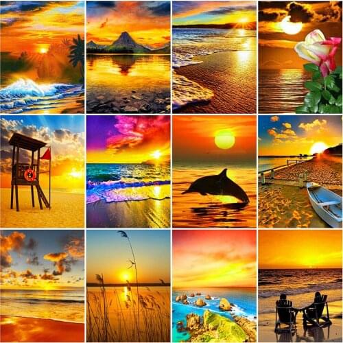 Evershine Diamond Painting Sunset 5D DIY Diamond Embroidery Seaside Landscape Cross Stitch Mosaic Rhinestones Art Home Decor