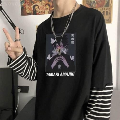 Harajuku Anime My Hero Academia Fake Two Pieces T Shirts Kawaii Manga TAMAKI AMAJIKI Graphics Men/Women Summer Striped T-Shirts