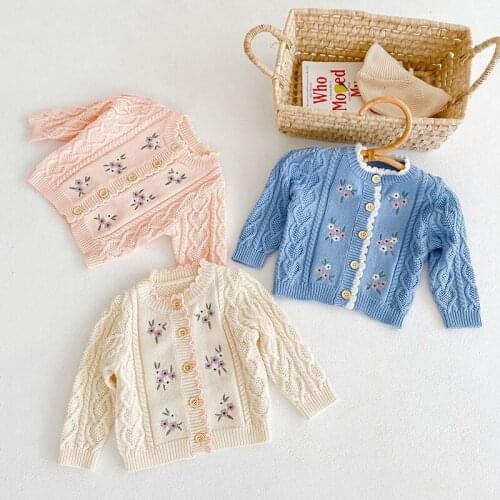 Baby Girls Cardigan Sweater Flower Embroidery Autumn Cotton Top Baby Clothing Toddler Girls Knitted Coat Winter Clothes Cotton