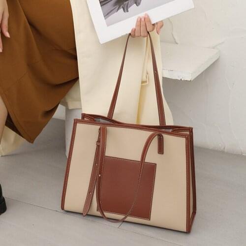 Leather large bag for women niche retro 2021 new trend commuter large capacity Tote bag one shoulder portable womens bag