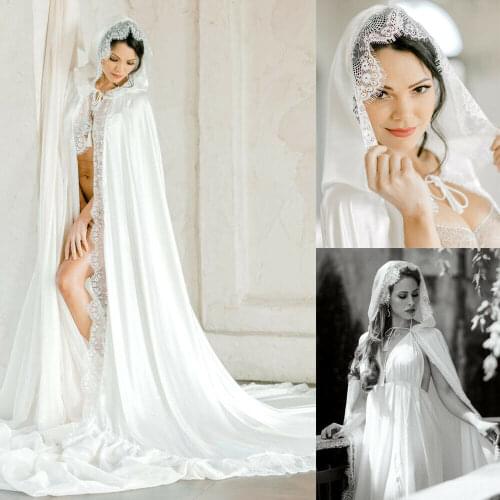 Lace Wedding Cape Chiffon Bridal Cloak Wedding Hooded Jacket Wraps Shrugs