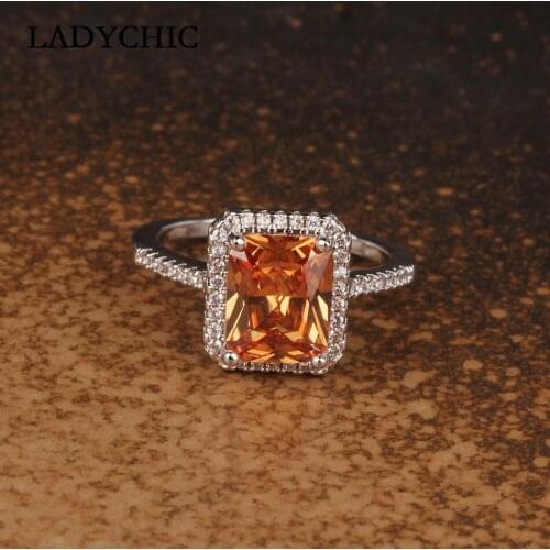 LADYCHIC New Design Orange Big Zircon Wedding Rings Silver Color Luxury Engagement Ring for Women Trendy Crystal Jewelry LR1087