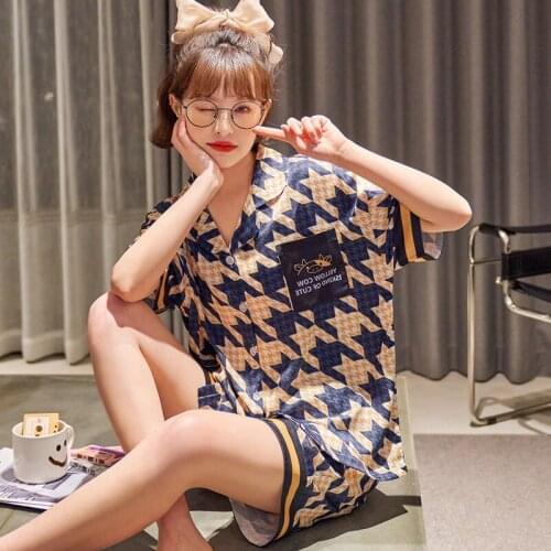 Summer Pajamas Women Sleepwear Plus Size XXXL Loose Version Pajama Set Silk Short Sleeved Shorts Suit Cartoon