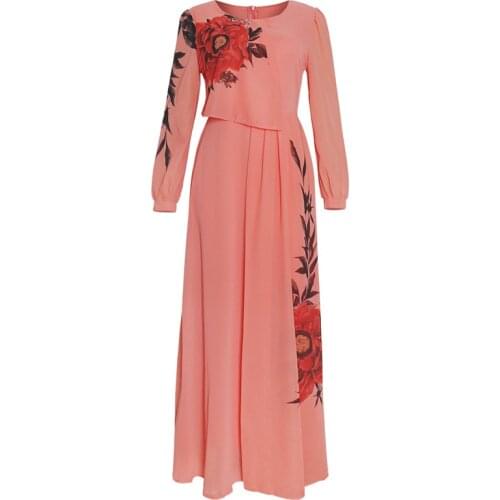 2021 Clothing New Fashion Popite WomenS Dress Long Sleeve Print With Wide Swing And Slim Waist Skirt