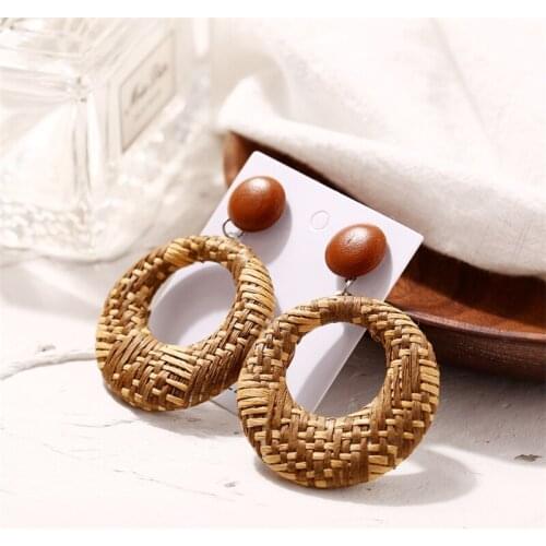 New earrings creative fashion national style hollow knitting Circle Earrings