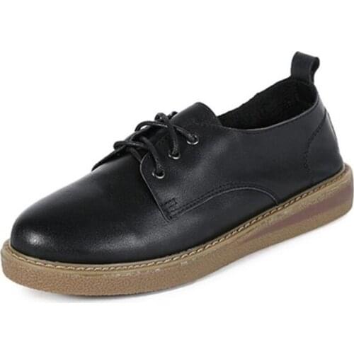 New Women Flat Leather Shoes Driving Flat Shoes Women Loafers Soft Lace Up Round Toe soft Retro Comfortable Casual shoes woman