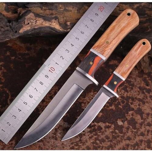 Wood Handle Fixed Blade Hunting Knife Outdoor Survival Tactical Small Straight Knife Camping Hiking Knives For Self-defense Tool