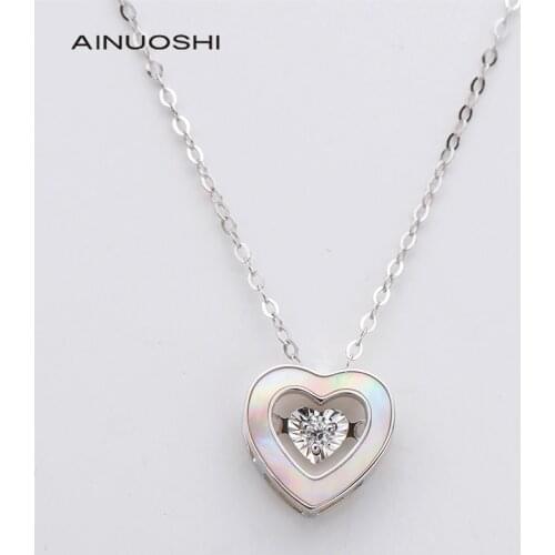 AINUOSHI 18K Gold 0.021ct Natural Diamond Mother-Of-Pearl Heart Shaped Pendant Necklace Bridal Wedding for Women Jewelry 18