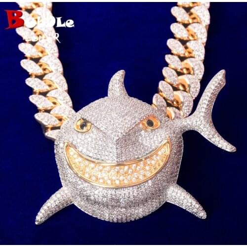 Shark Pendant Necklace Gold Color Plated Mens Hip Hop Rock Street Jewelry