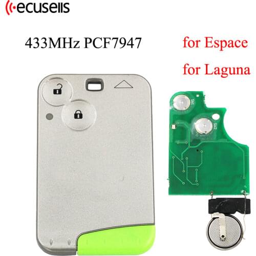 2 Button Smart Card Remote Key Fob For Renault Laguna Espace Vel Satis 2001-2007 433MHz ID46 Chip PCF7947